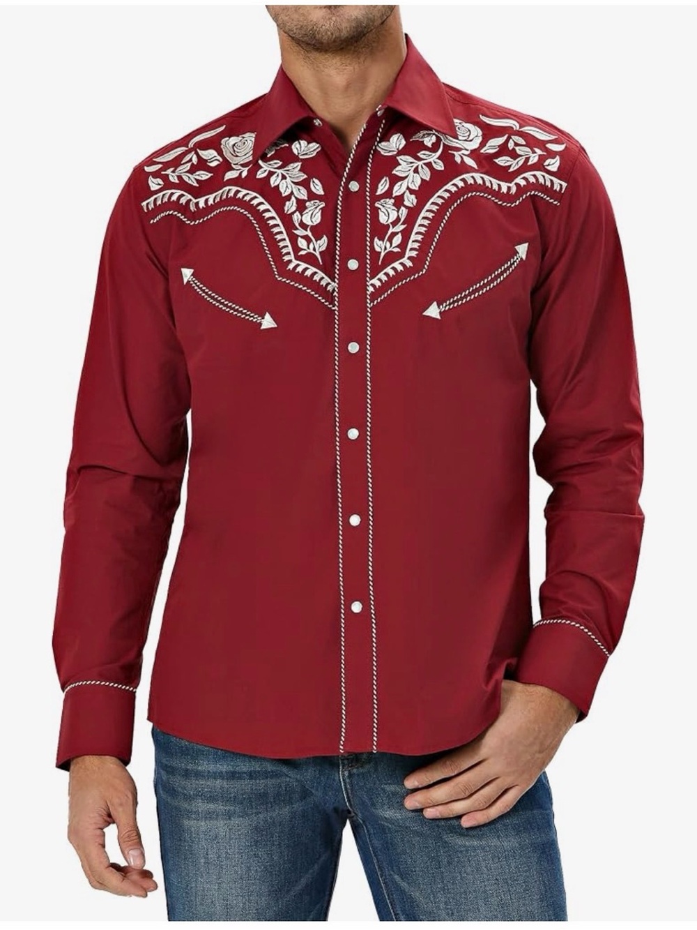 NWT Salvaje Oeste Men’s Western Cowboy Shirt Burgundy Embroidered Small